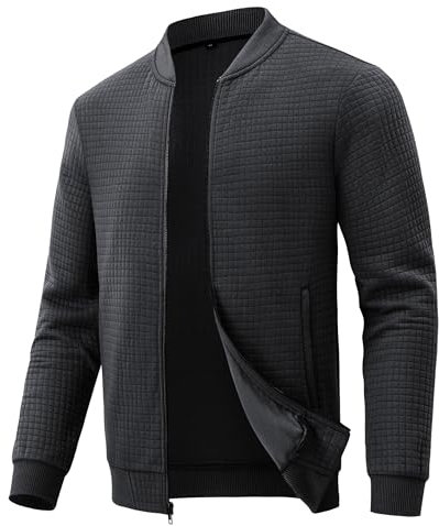 Huayuzh Jacke Herren Bomberjacke Winter Karierten Jacquard Freizeit Alltag Leicht übergangsjacke mit Reißverschlusstasche Schwarz M