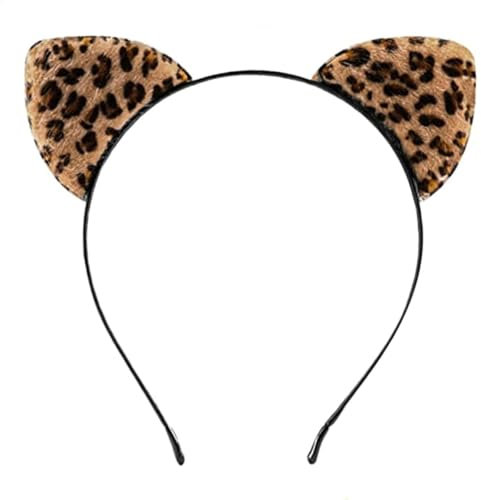XVICO Leoparden-Stirnband Cartoon-Tier-Stirnband Kurzplüsch Haarreif Leopard Katzenohr Stirnbänder, Haarreif Damen Tier, Leoparden Ohrstirnbänder Hair Hoops, für Halloween Karneval Cosplay