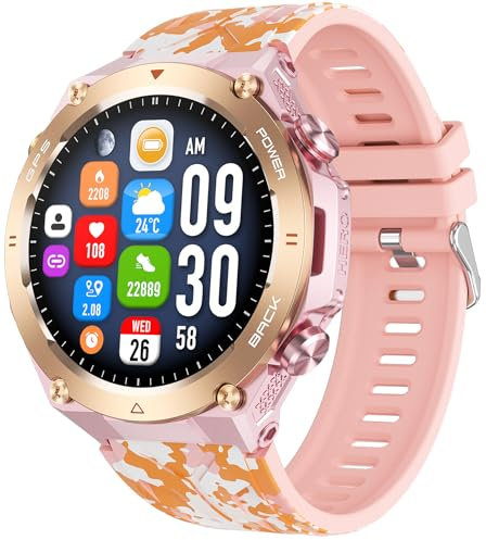 findtime GPS Smartwatch mit Kompass, Telefonfunktion, Höhenmesser, Barometer Fitnessuhr für Bergsteiger Laufen Wandern Militär Sportuhr für iOS Android