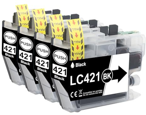 4X LC421 LC421XL Schwarz Druckerpatronen Kompatibel mit Brother LC421 LC421XL LC-421XL LC-421XLVAL LC421XLVAL für Brother DCP-J1050DW MFC-J1010DW DCP-J1140DW Impresora