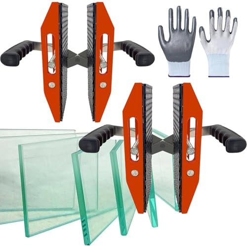 WUDLEP 2PCS Double Handed Stone Carrying Clamps, 0-50 mm Granite Panel Carriers Lifter Tools with Gloves for Lifting Quartz Worktops Slabs Marble with Rubber-Lined 352lbs Loaded