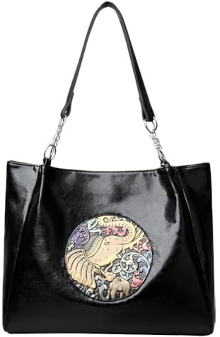 Fiorky Women Retro Elephant Umhängetasche große Kapazität künstlerische Elefant Handtasche PU Leder vielseitige Umhängetasche Reise Einkaufstasche Einkaufstasche