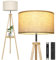 OUTON Lampara de Pie Trípode de Madera, Lámpara de Pie Moderna Regulable con Control Remoto y Táctil, 4 Temperaturas de Color, Temporizador de 1H, Pantalla de Lino, para Salon, Dormitorio, Oficina
