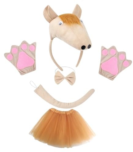 APLVFFZH Kinder Kostüm Mädchen Pferd, Tierkostüm Kinder Mädchen mit Tutu Rock, Kids Horse Costume Headwear Dress up, Pferd Haarreif und Tierpfoten für Performance Halloween Geburtstag Party