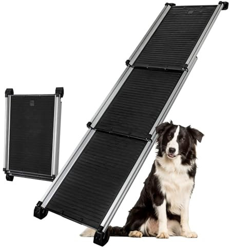 Teleskop Hunderampe für Auto, Ausziehbar, Aluminium, Hunde Rampe, Hundetreppe, SUV, rutschfest 90 kg Belastbarkeit petigi