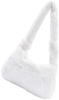 KOMBIUDA Plüsch Unterarm Tasche Pelzigen Handtasche Schulter Tasche Frauen Tote Weiche Flauschige Fuzzy Damen Taschen Plüsch Weiß Pu