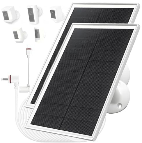 10W/5V 2-pack solpanelsladdare med två kontakter DC3,5x1,35 och USB-C,3m laddningskabel,IP65, kompatibel med Ring Spotlight Cam Plus/Pro,Stick Up Cam-batteri 2:a/3:e generationen