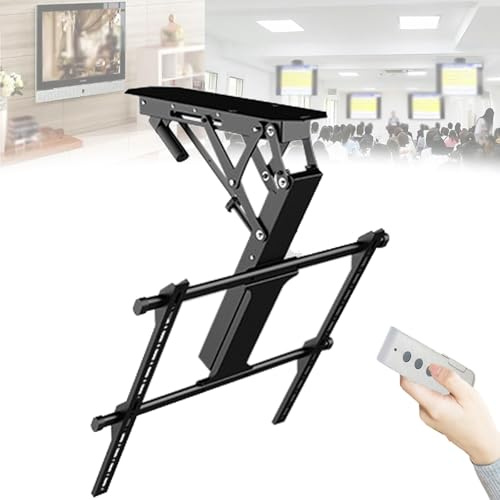 Electric Flip Down TV Mount for 32-65 Inch Screens, Motorized Ceiling Bracket with Remote, Retractable Drop Down Design, Adjustable Angle
