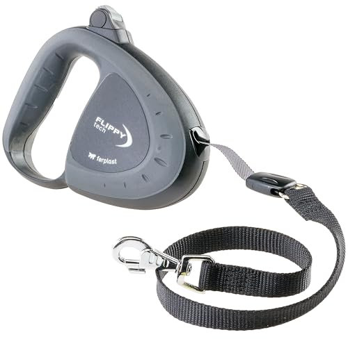 Ferplast Retractable Dog Lead for up to 25 kg Dogs, 3 m Strong Nylon Tape/Ribbon, Extendable Dog Lead Single Lock and Release Button, Black