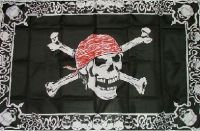 Flagge 90 x 150 : Pirat mit Totenkopfrahmen