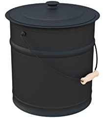 Plow & Hearth Fireplace Ash Bucket with Lid and Handle, Alloy Steel, Black, 10 Diameter x 13 H