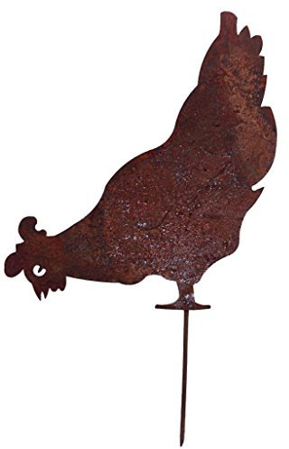 Crispe Gartenstecker Dekoration Edelrost - Huhn pickend- Metall rostige Dekofigur - Höhe 40 cm