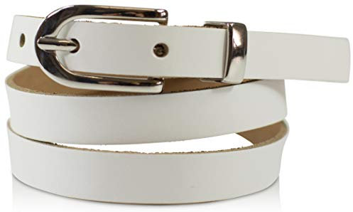 fashionchimp Basic Damengürtel aus 100% echtem Leder, schmaler Gürtel, Breite ca. 1,5cm, Made In Germany (Weiß, 120/BW105)