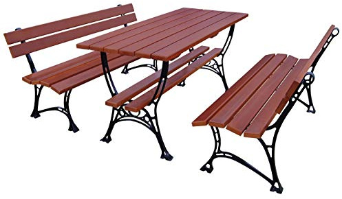 k koma GARTENMÖBEL 2 x Bank + Tisch Sitzgarnitur Holz Gartentisch MASSIVHOLZ OHNE ARMLEHNE (Grün)