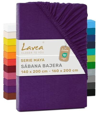 Lavea® Spannbettlaken 140x200cm - 160x200cm - Dunkellila | Maya, 100% Jersey Baumwolle – Weiches Spannbetttuch mit Rundumgummi, atmungsaktives Bettlaken für Matratzen bis 20 cm