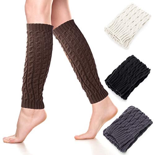 FEPITO 4 Paar Damen Winter Beinwärmer Stulpen Legwarmers Beinlinge Twist Strick Stulpen Socken Warme Stiefel Cuff Crochet Kniestulpen für Frauen