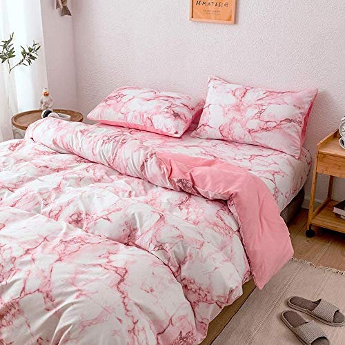 CoutureBridal® Bettwäsche 155x220cm Rosa Bettbezug mit Marmor Muster,2 Teilig Mikrofaser Wendebettwäsche Bettbezüge Deckenbezug mit Reißverschluss und Kissenbezug 80x80cm