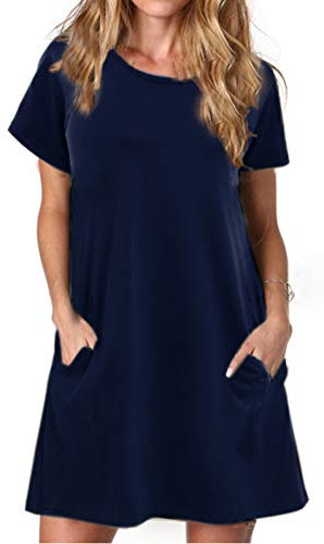 Ancapelion Women's Casual Loose Blue Dress Summer Short Sleeve Long t-Shirt Dresses for Women
