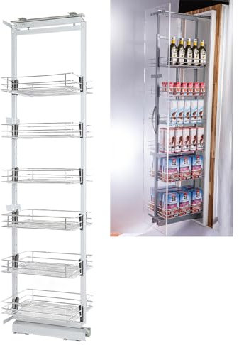 XEMQENER Heavy Duty Kitchen Pull Out Wire Baskets Base Storage Unit, Slide Out Kitchen Utensil Holder Rack Larder Drawers Origanize with Buffer (for 300mm Width, 6 Pcs-1)