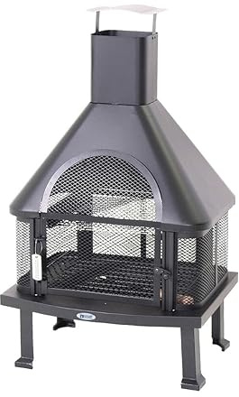 HEAT Outdoor Living Saga Gartenkamin - Terrassenofen - Feuertonne & Feuerstelle für entspannte Abende - Feuersäule Outdoor - Terrassenkamin Holzofen - Gartenofen aus Stahl mit Grillrost - 47x47x148cm