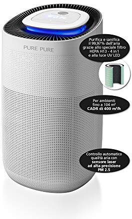 Macom Enjoy & Relax 879 Pure Pure Luftreiniger, CADR von 400 m³/h, für Räume bis zu 104 m², hochpräziser Lasersensor PM2.5, antibakterieller HEPA-Filter H13 und UV-Licht