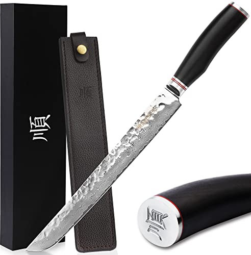 YOUSUNLONG Viande & Poisson Coupé 11 '' - Damas Super Acier Japonais - Couteau Sashimi Sushi Yanagiba - BBQ - Manche en bois de plomb