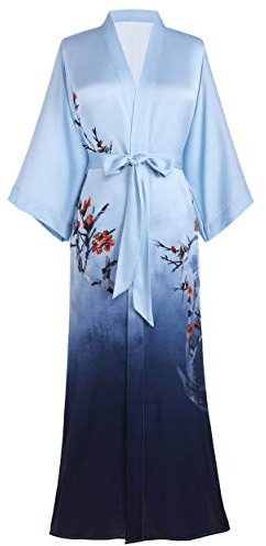 BABEYOND PRODESIGN Satin Femme Robes de Chambre et Kimonos de Mariée Robes de Chambre Soie Court Kimono(Bleu)