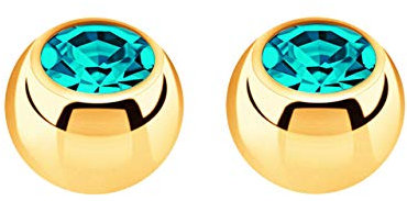 2X Piercing Schmuck Verschluss Kugel Gold in 1,2 x 3 mm, gefaßter Zirkonia in grün-türkis