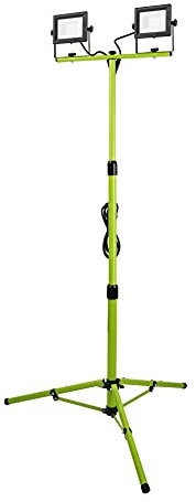 Luceco LED Slim Twin Treppiede luce da lavoro, 2 x 20-Watt con Cavo 3 Metri, 230 Volt, Nero e Verde