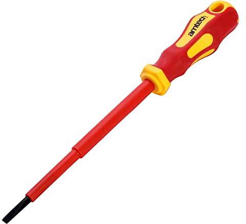 Amtech L0657 3.5mm x 100mm Slotted VDE 1000V Electrical Screwdriver, Yellow & Red