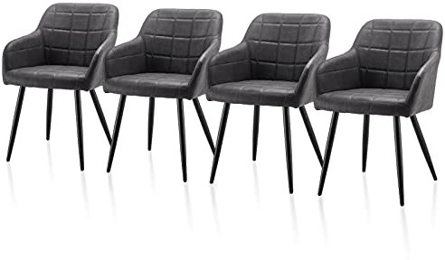 TUKAILAI Esszimmerstühle Set mit Kunstleder, Küchenstuhl Armlehnstuhl Polsterstuhl Wohnzimmerstuhl Sessel mit Armlehne, Rückenlehne, Metallbeine,für Küche, Schlafzimmer (Kunstleder×4, Dunkelgrau)