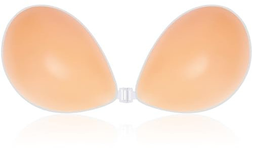 CatoFree Invisible Strapless Push Up Bra, Adhesive Silicone Backless Bra Reusable Sticky Bra with 2Pcs Nipple Covers for Evening Dress, Wedding Dress and Backless Strapless Clothing (A, Nude)