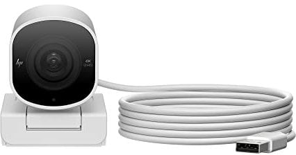 HP Cámara Web de transmisión 960 4K, 4K 30fps o 1080p 60fps, Sensor STARMIS CMOS, 8MP, Campo de visión Diagonal de 100 Grados, Enfoque automático, micrófono Doble, Clip de Montaje Universal, Soporte