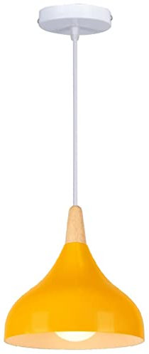 WOTTES Suspension Rétro Métal Industriel Suspension E27 Réglable Corde Bois Aluminium Abat-Jour Pour Salon Cuisine Salle À Manger Chambre (Ampoule Non Incluse) (jaune)