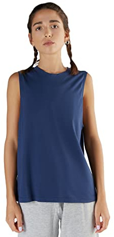 Damen Top Bio-Baumwolle Tanktop Tencel Modal T-Shirt 1211-(Dunkelblau, L)