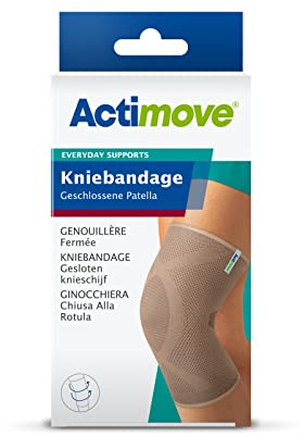 Actimove EVERYDAY SUPPORTS Kniebandage mit geschlossener Patella - feste Kompression, robust - Helix Design - bei Überlastung und chronischen Knieschmerzen - Beige, Extra Large
