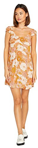 Volcom Damen Only Good Daze Cami Flügelärmeln Kleid, haselnussbraun, Groß