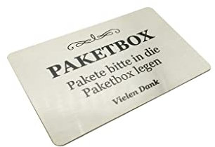 Paketkasten Schild – Pakete bitte in die Paketbox legen Vielen Dank – Metall, Aluminium mit Kleber, Hinweis für Lieferungen, Pakete, Post, Notiz, Plakette, Metal (Silber)
