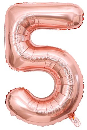 Rose Gold Number 5 Balloons, 40inch Large Foil Mylar Helium Rose Gold 5 Balloon for Grils 5th Birthday Party Wedding Anniversary Decoration