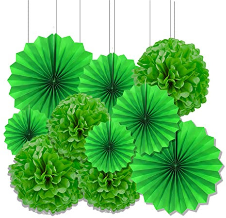 Vsosfiza Dekoration Grün: Hängender Pompons und Fächer aus Seidenpapier für Hochzeit, Geburtstag, Party (10 Stück)