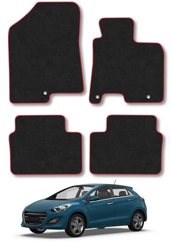 Fits Hyundai i30 (2012-2017) Carpet Car Mats | Red Edge Trim Tailored Fit Floor Mats Full Coverage Protection Accessories Easy Clean Anti Slip Made in the UK