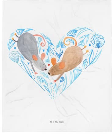 Mr. & Mrs. Panda Wohnzimmerdecke Mäuse Herz - Geschenk, Tagesdecke, Wolldecke, Verlobung, Wohndecke, Liebe, Maus, Heiratsantrag, Sofadecke, Partner,
