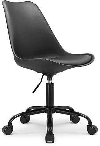 Waytex Chaise de Bureau Scandinave Noire à roulettes et Hauteur Réglable et Pied métal laqué Noir