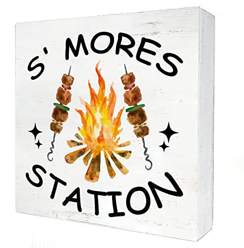 Rustikales Smores Station Camping Holzkiste Schild Home Decor Country Camper Holzkiste Schild Block Plaque für Wand Schreibtisch Dekoration