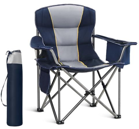 HIGH POINT SPORTS Campingstuhl Faltbar bis 200kg Klappstuhl Gepolstert mit Getränkehaltern Angelstuhl mit Armlehnen Outdoorstuhl, Blau