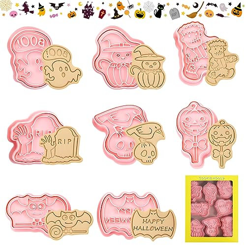 TOPJOWGA Formine per biscotti per Halloween, 8 Pezzi 3D Tagliabiscotti in Plastica, Stampi per Biscotti per Bambini, Tagliabiscotti Halloween Formine Biscotti per Decorare Torta, Biscotto, Dolci