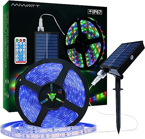 MIWATT blau Solar LED Streifen Außen, 10m Solar LED Strip IP67 Wasserdichter, 560 LEDs Dimmbare Lichtleisten mit Fernbedienung, Gartenbäume Zuhause Weihnachten Urlaub Terrasse Party LED Lichter