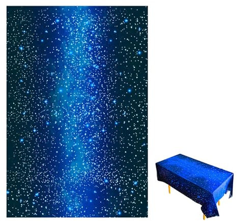 1 Stück 137 * 274 cm Kinder-Weltraumtischdecke, wasserdichte Sternenhimmel-Tischdecke, Weltraum-Thementischdecke, Partydekorationstischdecke, wiederverwendbar, geeignet für Geburtstagsfeiern
