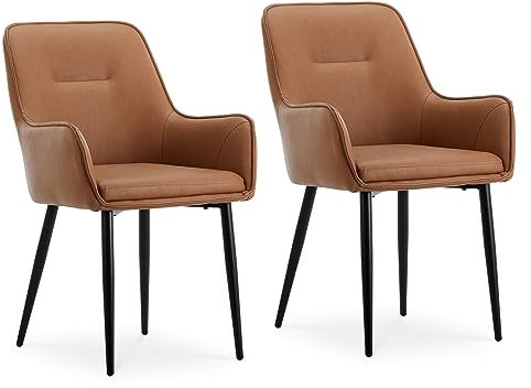 CLIPOP Esszimmerstühle 2er Set Kunstleder Gepolstert Küchenstuhl mit Armlehne,Sessel Esszimmerstuhl Loungesessel Wohnzimmer Empfangstühle für Esszimmer Küche,Braun