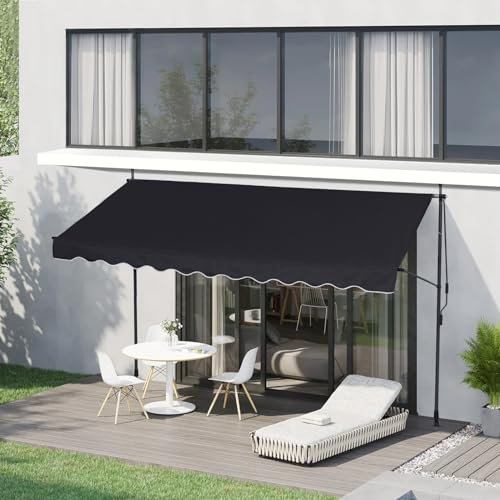 CLIPOP Klemmmarkise 300 x 120 cm Balkonmarkise mit Handkurbel, Sonnenschutz ohne Bohren Sonnenmarkise höhenverstellbar Markise mit Gestell, terrassenüerdachung Wasserdicht UV-beständig (schwarz)